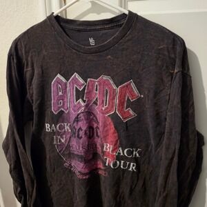 Junk Food AC/DC Back In Black 1980 Tour Long Sleeve Shirt Mens Small Black Wash
